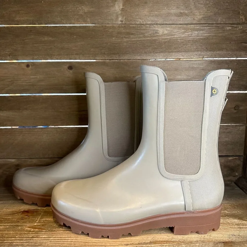 New Womens Bogs Holly Tall Chelsea Shine Taupe‎ Rain Boots Booties Size 11 M